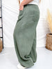 Olive Acid Washed Barrel Leg Denim Pants - Whiskey Skies - ODDI