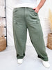 Olive Acid Washed Barrel Leg Denim Pants - Whiskey Skies - ODDI