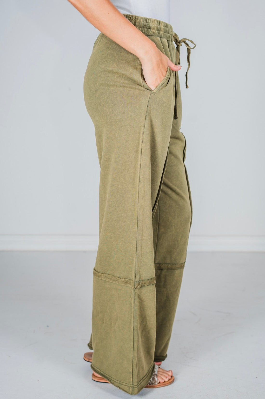 Olive Acid Washed French Terry Sweatpants - Whiskey Skies - ODDI