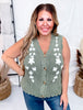 Olive and White Floral Sweater Vest - Whiskey Skies - POLAGRAM + BAEVELY