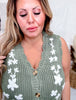 Olive and White Floral Sweater Vest - Whiskey Skies - POLAGRAM + BAEVELY