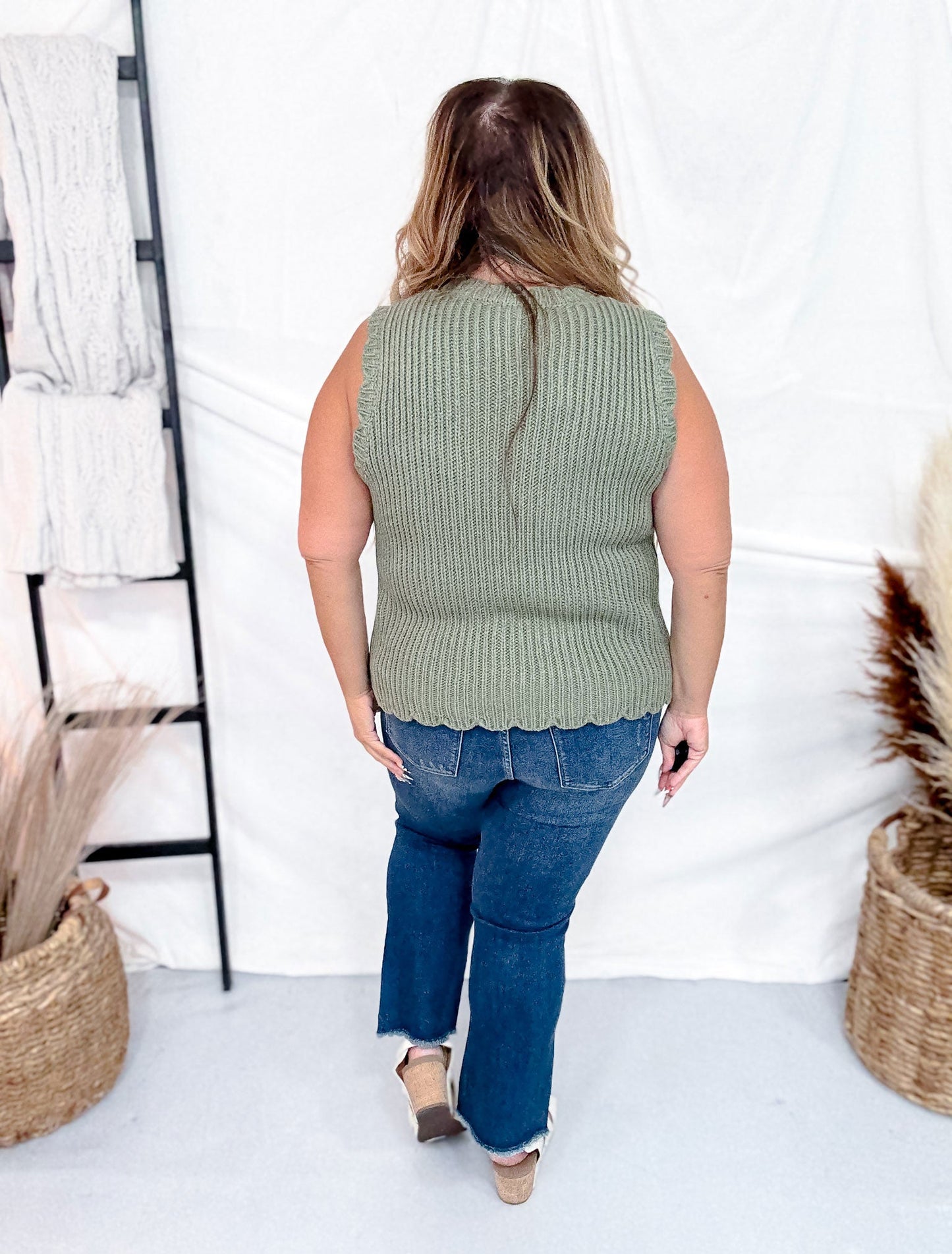 Olive and White Floral Sweater Vest - Whiskey Skies - POLAGRAM + BAEVELY