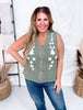 Olive and White Floral Sweater Vest - Whiskey Skies - POLAGRAM + BAEVELY