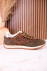 Olive & Brown Sneakers With Leopard Print & Glitter Accents - Whiskey Skies - VERY G