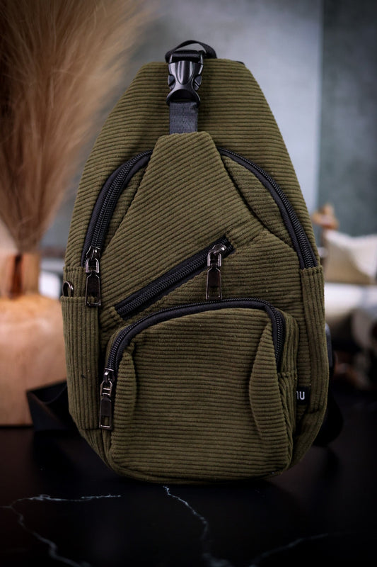 Olive Corduroy Anti - Theft Daypack - Whiskey Skies - CALLA PRODUCT