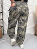 Olive & Gray Camo Print Cropped Barrel Leg Pants - Whiskey Skies - EASEL