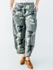 Olive & Gray Camo Print Cropped Barrel Leg Pants - Whiskey Skies - EASEL