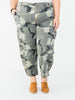 Olive & Gray Camo Print Cropped Barrel Leg Pants - Whiskey Skies - EASEL