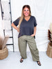 Olive Green Barrel Leg Pants With Floral Print - Whiskey Skies - DAVI & DANI