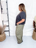 Olive Green Barrel Leg Pants With Floral Print - Whiskey Skies - DAVI & DANI