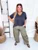 Olive Green Barrel Leg Pants With Floral Print - Whiskey Skies - DAVI & DANI