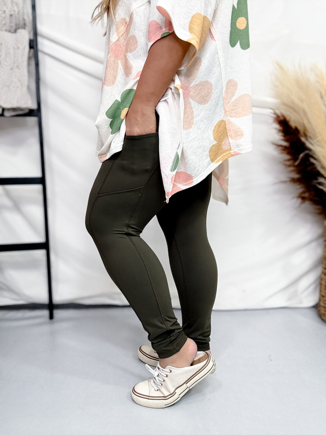Olive Green Butter Soft Leggings with Pockets - Whiskey Skies - RAE MODE
