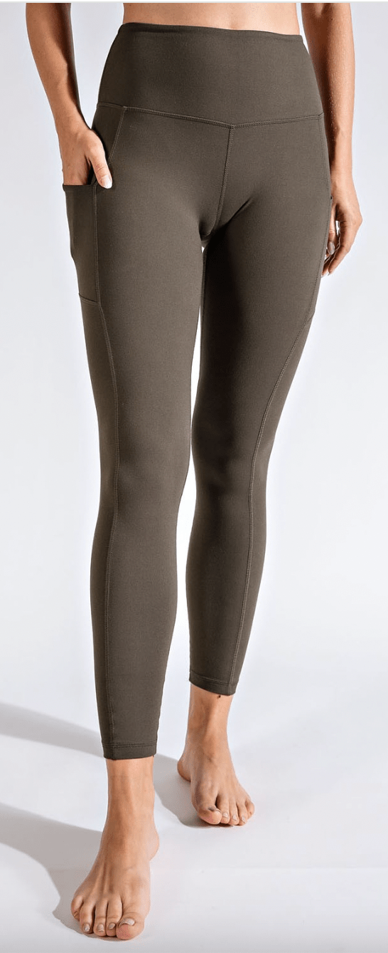 Olive Green Butter Soft Leggings with Pockets - Whiskey Skies - RAE MODE