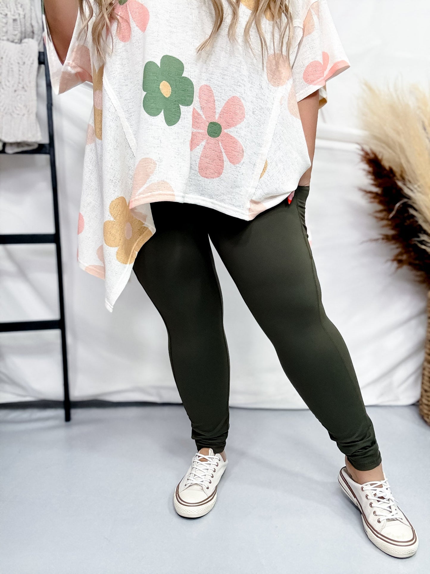 Olive Green Butter Soft Leggings with Pockets - Whiskey Skies - RAE MODE