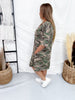 Olive Green Camouflage Print Short Sleeve T-Shirt Dress - Whiskey Skies - EASEL
