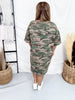 Olive Green Camouflage Print Short Sleeve T-Shirt Dress - Whiskey Skies - EASEL