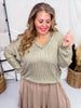 Olive Green Knit Striped Top - Whiskey Skies - BLU PEPPER