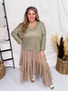 Olive Green Knit Striped Top - Whiskey Skies - BLU PEPPER