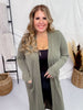 Olive Green Long Sleeve Ribbed Duster with Side Slits - Whiskey Skies - STYLIVE