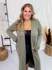 Olive Green Long Sleeve Ribbed Duster with Side Slits - Whiskey Skies - STYLIVE