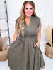 Olive Green Smocked Waist Twill Suede Shirt Dress - Whiskey Skies - SHE + SKY