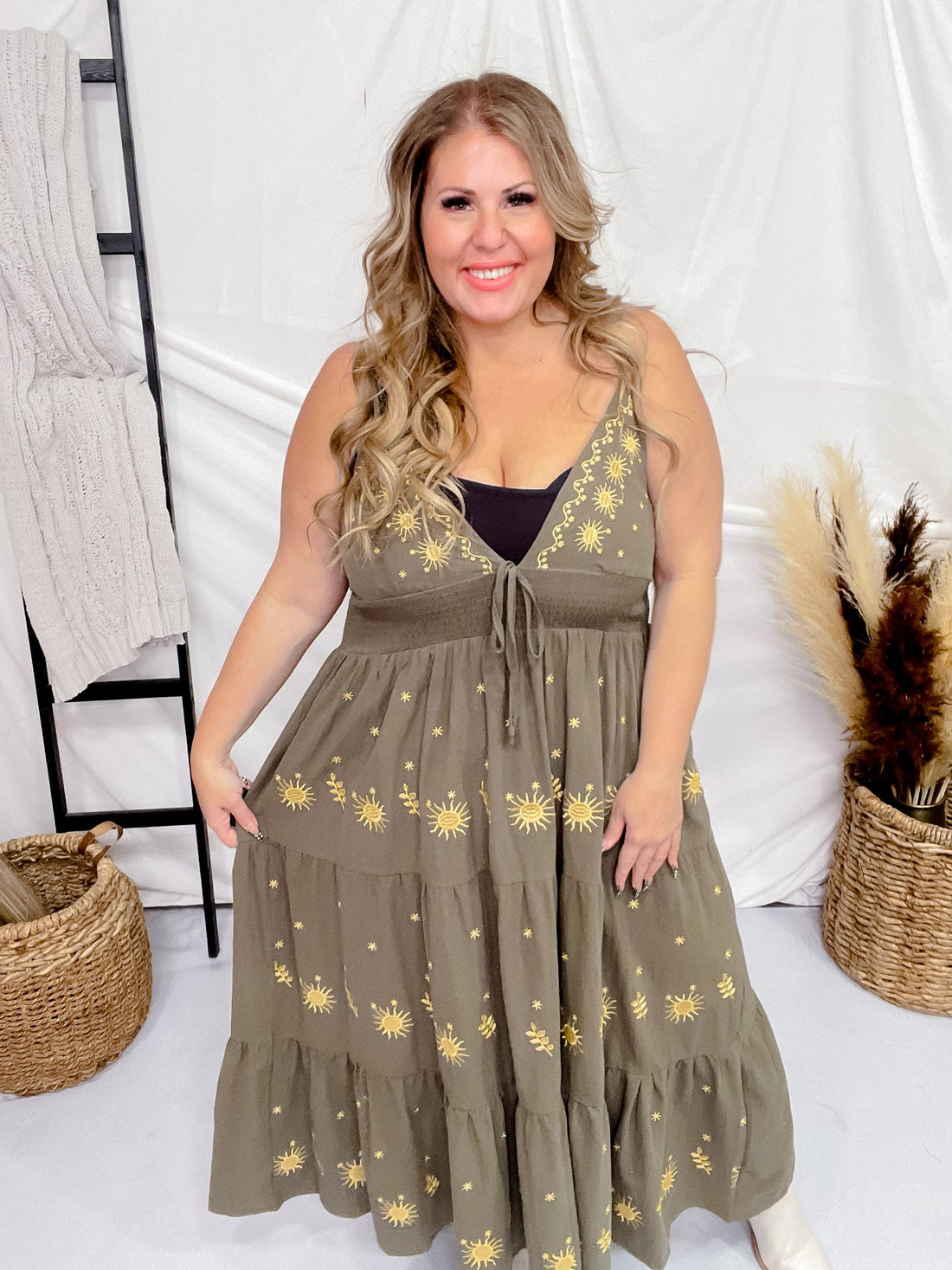 olive green plus size dresses Unique Vintage Long Sleeve Devon Swing Dress this dress lets you shine alongside the bride with confidence and style. Plus Size Women's Green Dresses