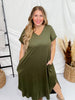 Olive Jersey Knit V - Neck Maxi Dress - Whiskey Skies - ENTRO