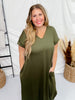 Olive Jersey Knit V - Neck Maxi Dress - Whiskey Skies - ENTRO