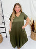 Olive Jersey Knit V - Neck Maxi Dress - Whiskey Skies - ENTRO