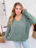 Olive Long Sleeve Fuzzy V - Neck Sweater - Whiskey Skies - BE STAGE