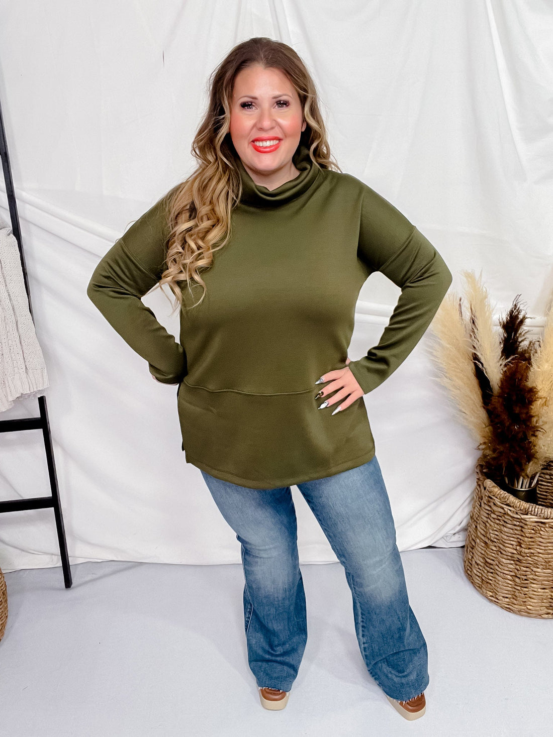 Olive Long Sleeve Modal Tunic Top - Whiskey Skies - DEAR SCARLETT