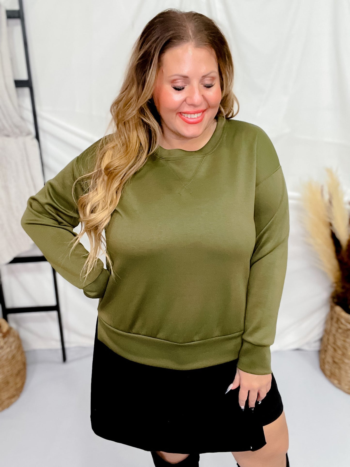 Olive Long Sleeve Pullover - Whiskey Skies - DEAR SCARLETT