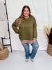 Olive Long Sleeve Sweater With Plaid Layer Contrast - Whiskey Skies - SHE + SKY