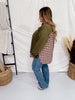 Olive Long Sleeve Sweater With Plaid Layer Contrast - Whiskey Skies - SHE + SKY