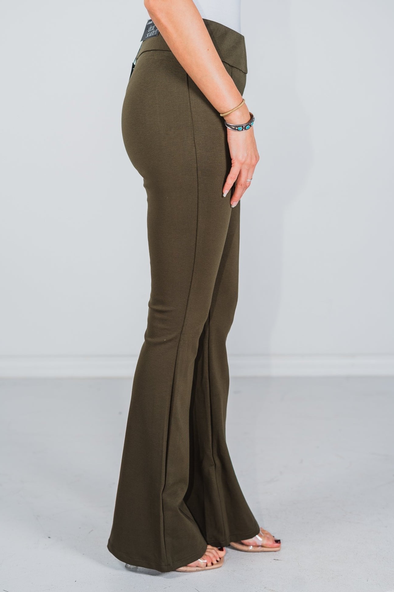 Olive Magic High Waist Kick Flares - Whiskey Skies - DEAR SCARLETT