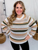 Olive Multi Striped Crochet Knit Sweater - Whiskey Skies - GEEGEE