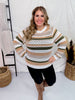 Olive Multi Striped Crochet Knit Sweater - Whiskey Skies - GEEGEE