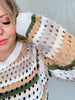 Olive Multi Striped Crochet Knit Sweater - Whiskey Skies - GEEGEE