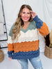 Olive & Orange V - Neck Long Sleeve Sweater - Whiskey Skies - DAVI & DANI