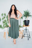 Olive Pleated Skirt with Elastic Waistband - Whiskey Skies - KORI AMERICA