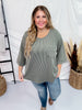 Olive Ribbed 3/4 Sleeve Boxy Top - Whiskey Skies - ANDREE BY UNIT