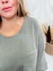 Olive Ribbed 3/4 Sleeve Boxy Top - Whiskey Skies - ANDREE BY UNIT