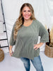 Olive Ribbed 3/4 Sleeve Boxy Top - Whiskey Skies - ANDREE BY UNIT