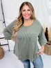 Olive Ribbed 3/4 Sleeve Boxy Top - Whiskey Skies - ANDREE BY UNIT