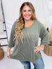 Olive Ribbed 3/4 Sleeve Boxy Top - Whiskey Skies - ANDREE BY UNIT