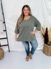 Olive Ribbed 3/4 Sleeve Boxy Top - Whiskey Skies - ANDREE BY UNIT