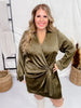 Olive Satin Long Sleeve Dress - Whiskey Skies - ANDREE BY UNIT