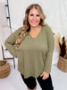 Olive Textured 3/4 Sleeve Keyhole Top - Whiskey Skies - BE STAGE