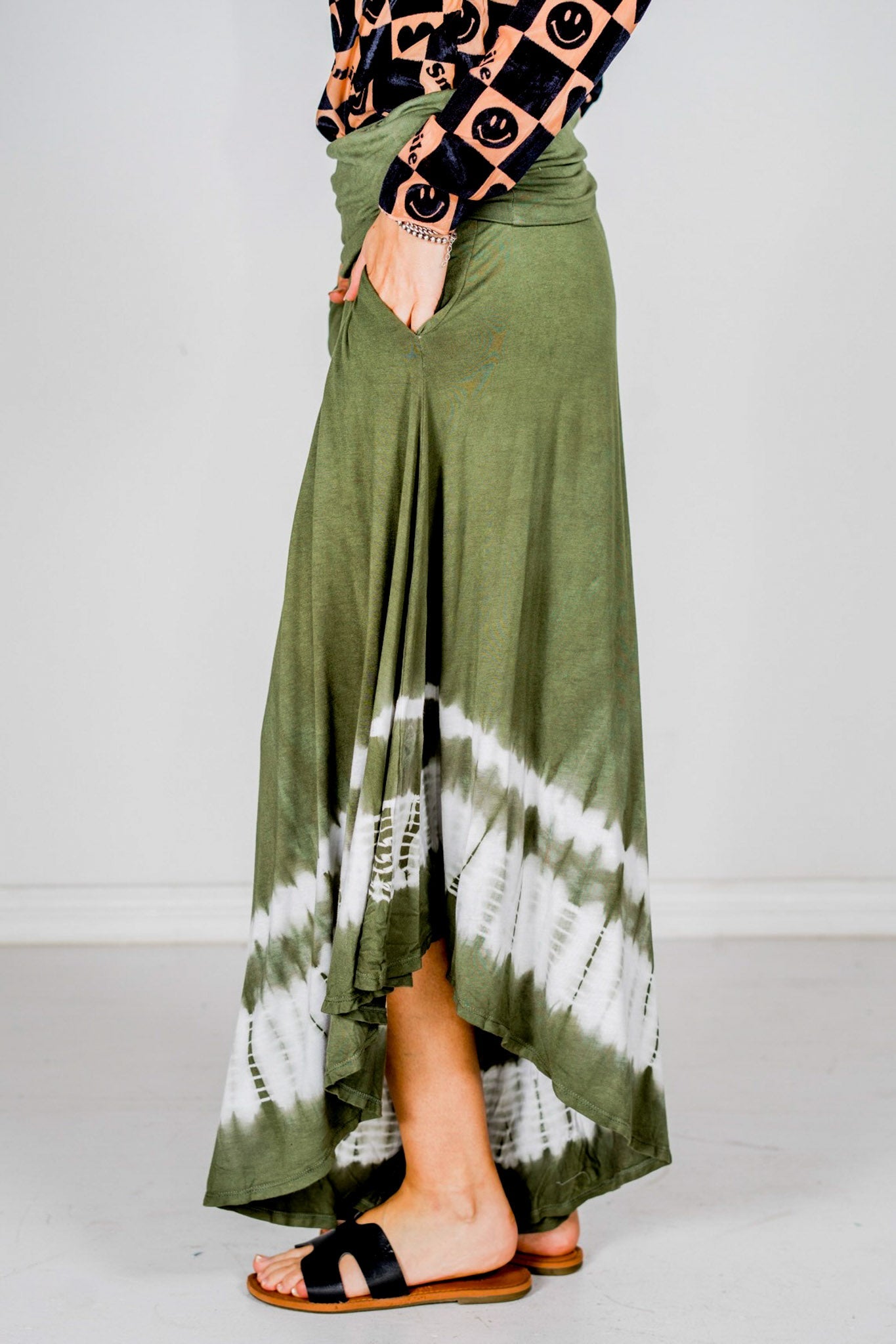 Olive Tie Dye High Rise Palazzo Pants - Whiskey Skies - SEW IN LOVE