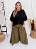 Olive Wide Leg Palazzo Pants - Whiskey Skies - BLUEVELVET